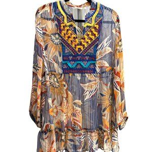 Soft Surroundings Women's Multi-colored Tory Tunic Sheer Top Size XL Floral